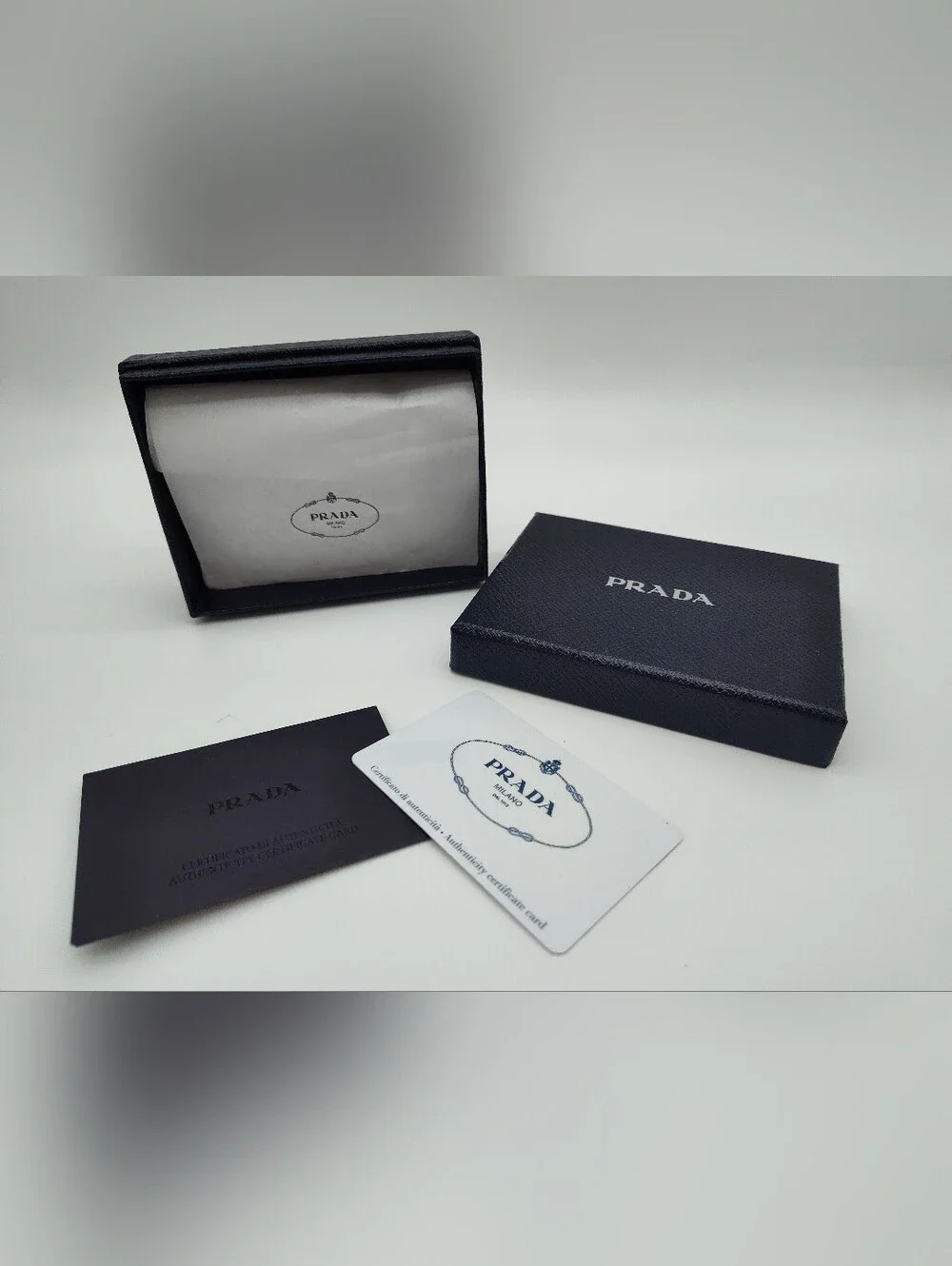 PRADA Saffiano Presentation Box w Authenticity Certificate Cards & Tissue Paper